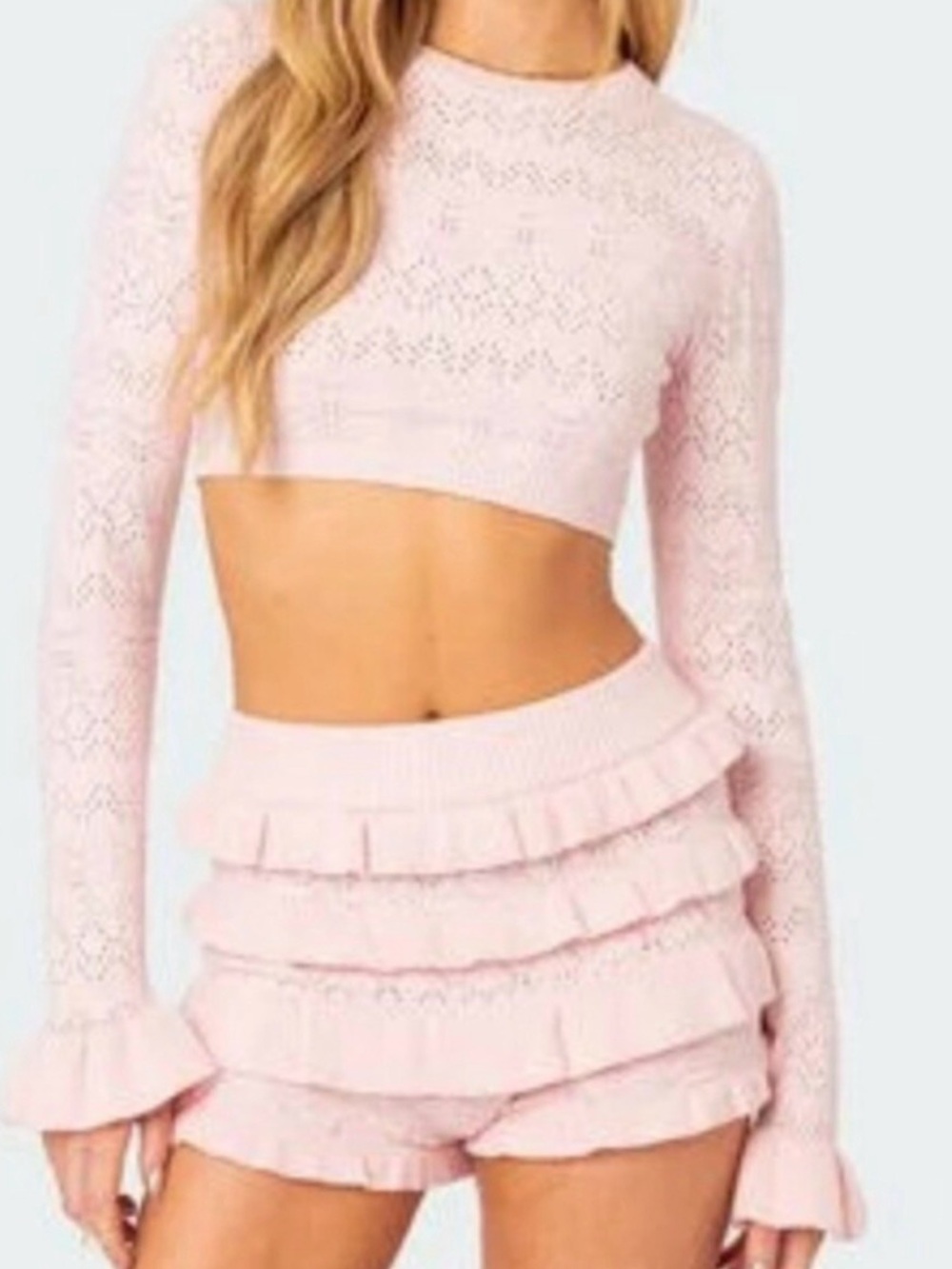 Edikted | NWT | Delana Embroidered Knit Crop Top | Light Pink | Size XS/S